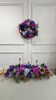 Midnight Bloom – Zijden Tafelstuk Blauw-Paars met 3 Kandelaars