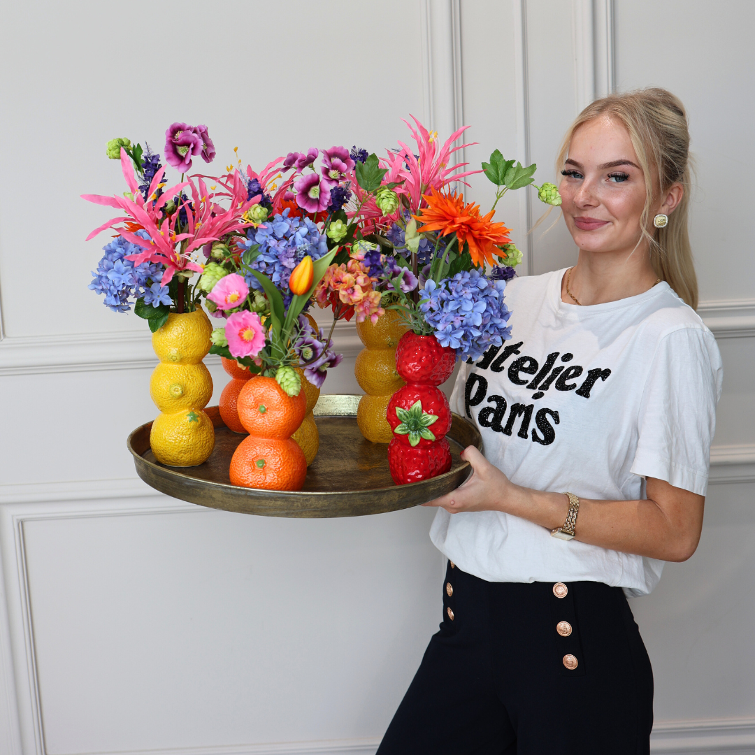 Milou zijdenboeket Fruitmix - inclusief vaas
