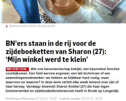 Interview met Sharon Knöbel van Sharon Flowers in het AD