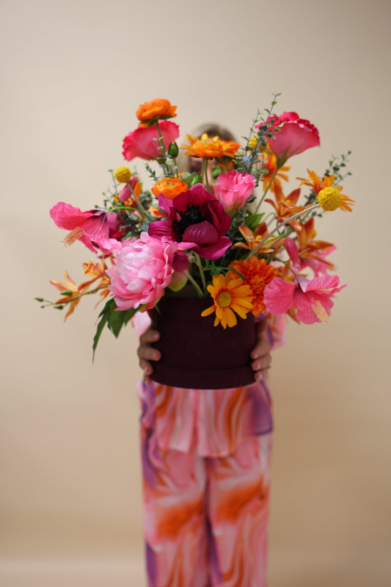 Flowerbox - Sunset Glow - Luxe zijden bloemen boeket - Kunstbloemen van Sharon Flowers
