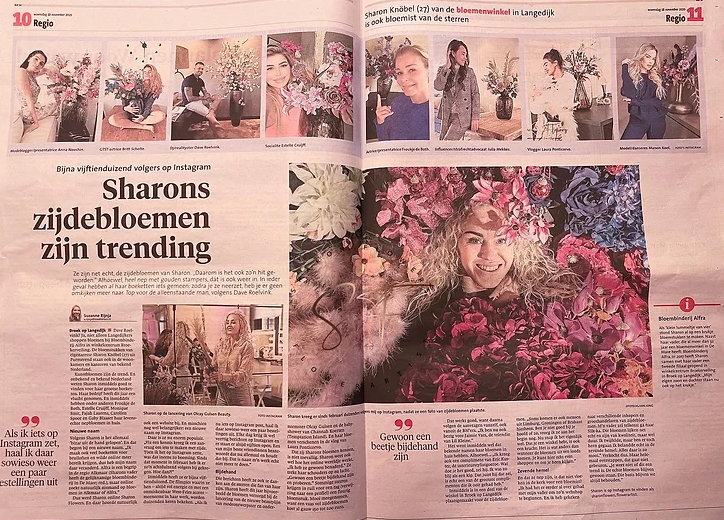 Krantenpublicatie over de zijden boeketten van Sharon Flowers