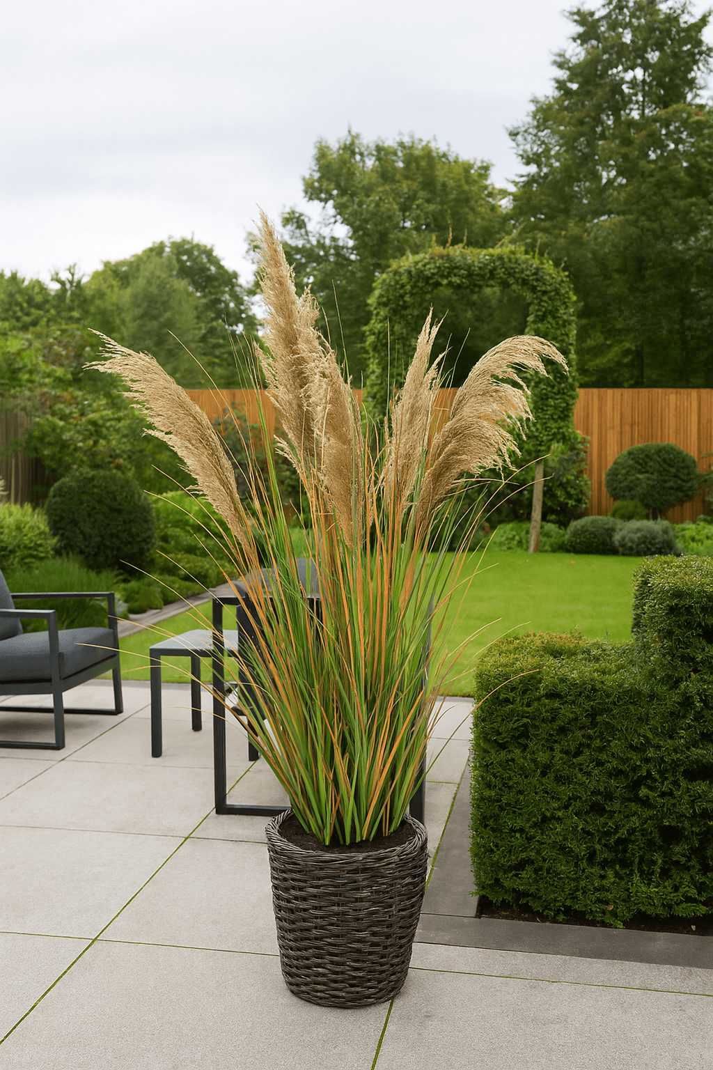 Pampas Grass 13 Heads In Pot Pvc Green/Beige Large - Luxe zijden bloemen boeket - Kunstbloemen van Sharon Flowers