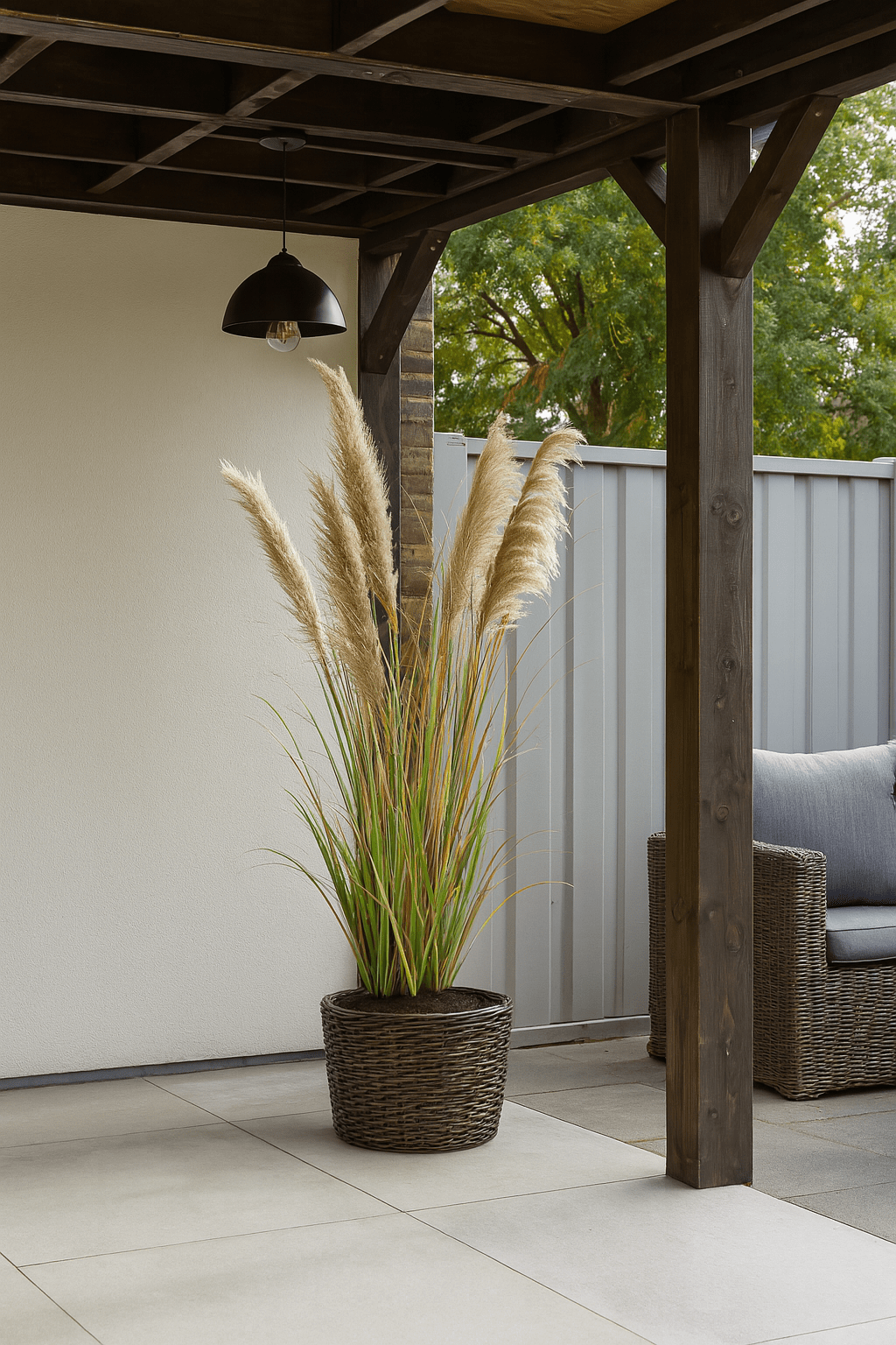 Pampas Grass 13 Heads In Pot Pvc Green/Orange Large - Luxe zijden bloemen boeket - Kunstbloemen van Sharon Flowers