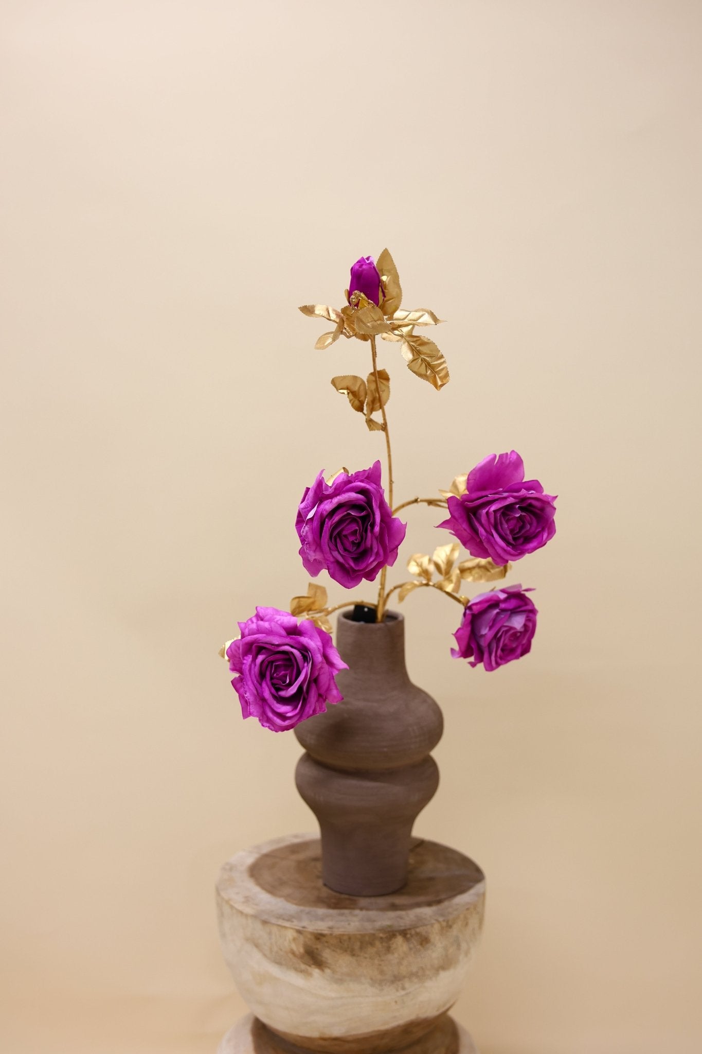 Roos Goldie 5x paars 116 cm - Luxe zijden bloemen boeket - Kunstbloemen van Sharon Flowers