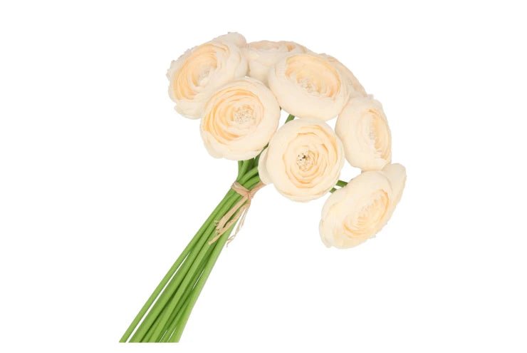 Silk ranunculus bouquet 10x champagne 32cm - Luxe zijden bloemen boeket - Kunstbloemen van Sharon Flowers