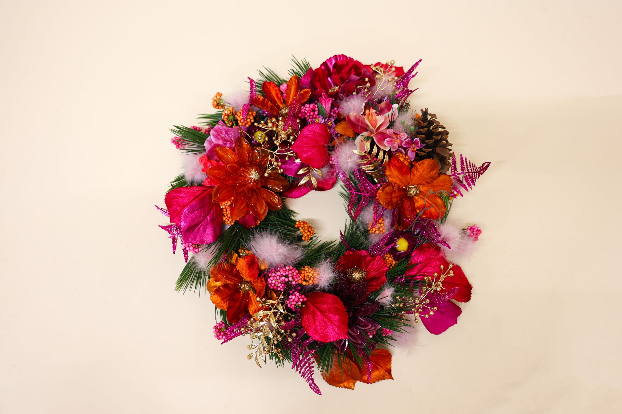 Berry Sunset – Zijden Krans Roze-Oranje (Ø 50–55 cm)