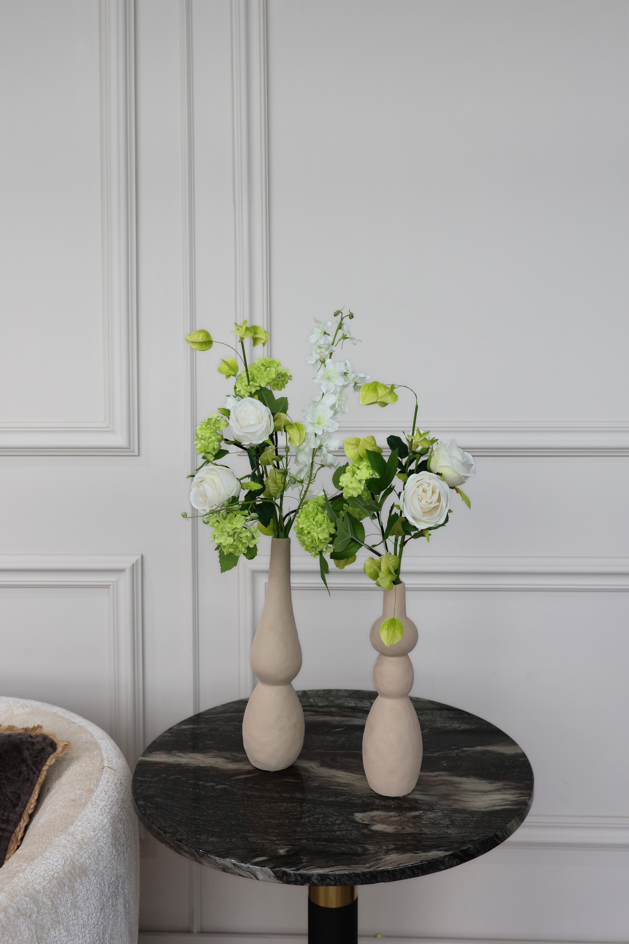 Zijdenboeket set Ivory dreams- incl vaas - Kunstbloemen boeket - zijden bloemen