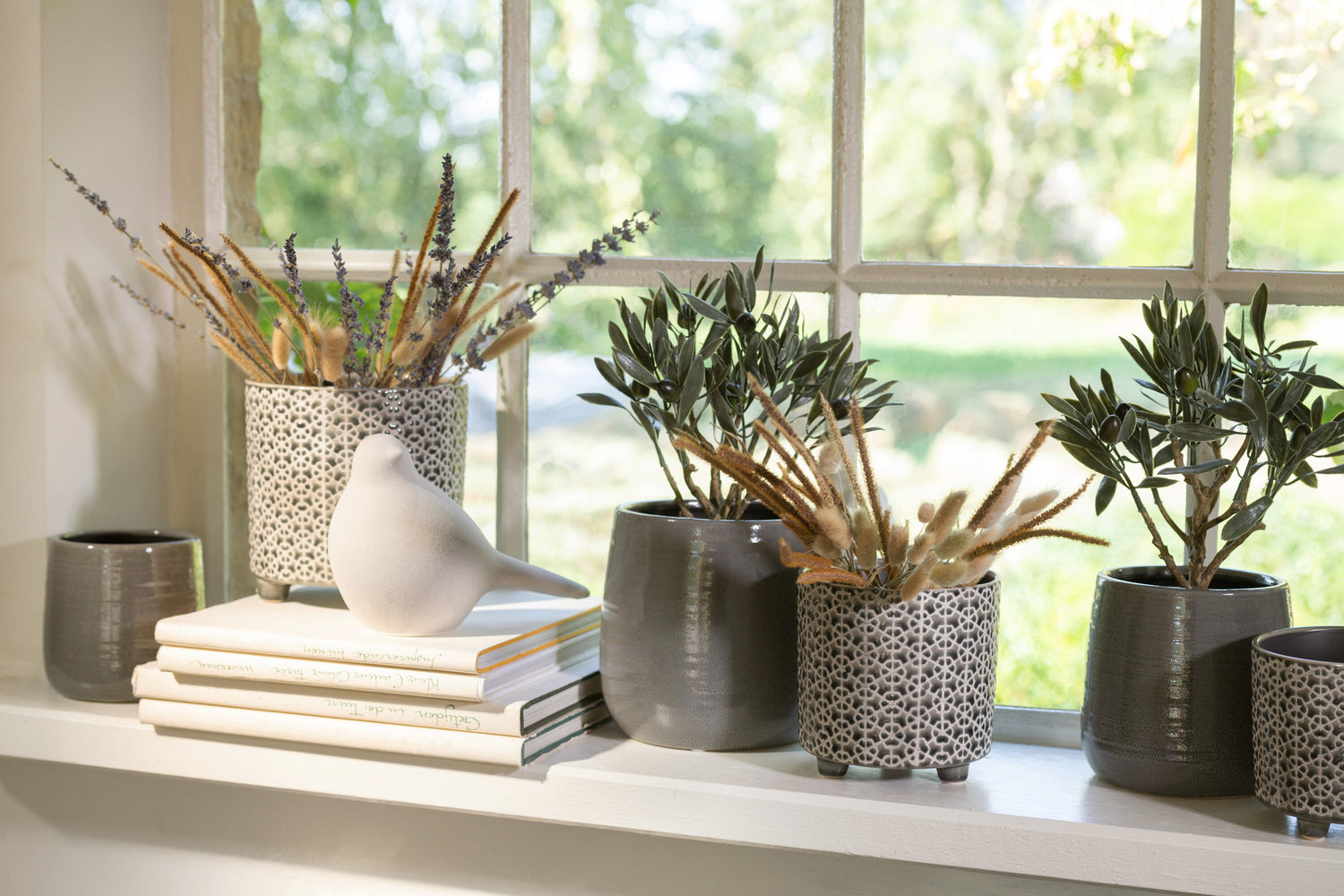 Flowerpot Flower Ceramic Grey/Blue Medium