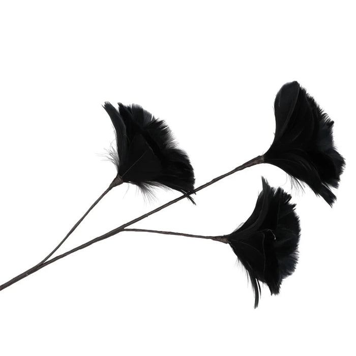 Silk feather flower black 3 op steel 80cm - Zijden bloem - Kunst bloem -duurzaam