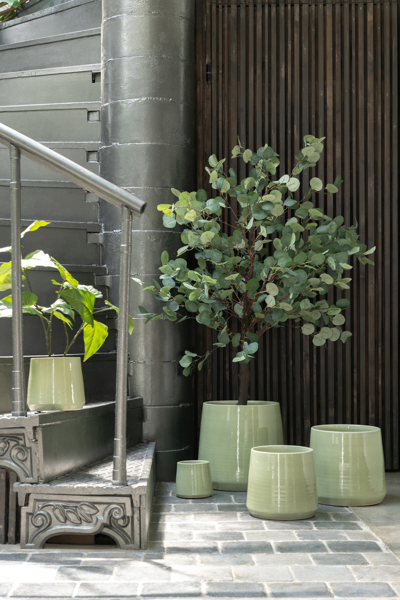 Flowerpot Round Ceramic Green Medium