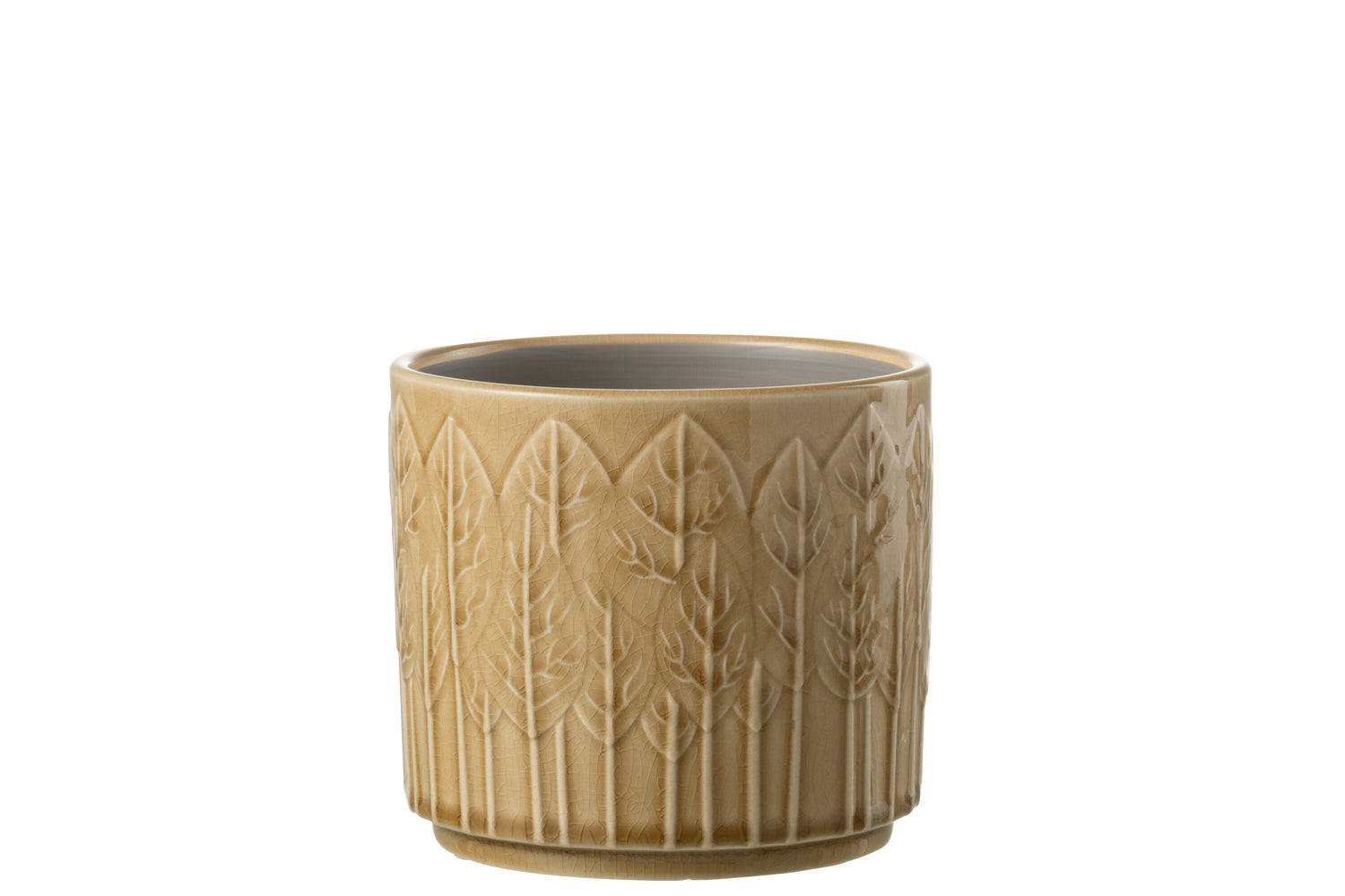 Flowerpot Leaf Ceramic Beige Medium