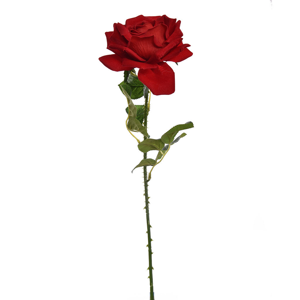 Zijden bloem - Velvet Open Rose 60 cm RED Kunst bloem -duurzaam