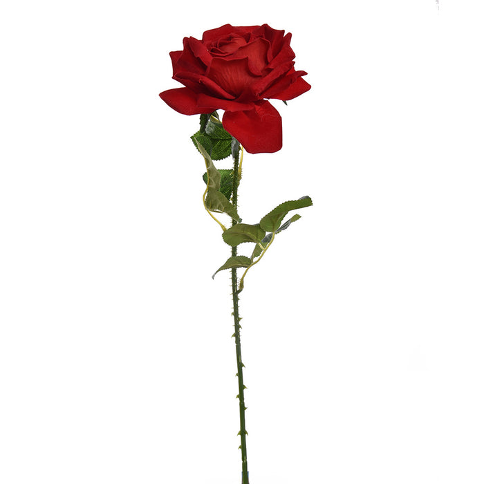 Zijden bloem - Velvet Open Rose 60 cm RED Kunst bloem -duurzaam