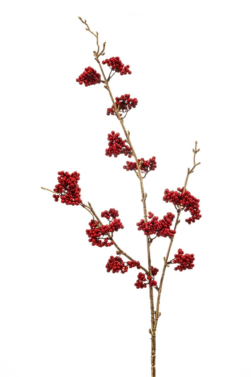 Losse zijden bloem Bessentak rood/goud 70 cm