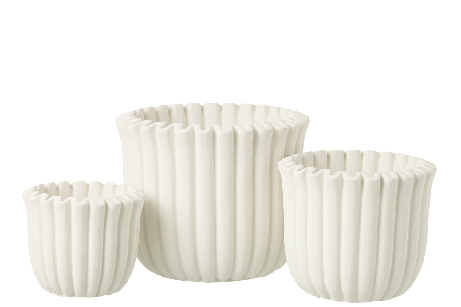 Flowerpot Ribbed Cement White Large