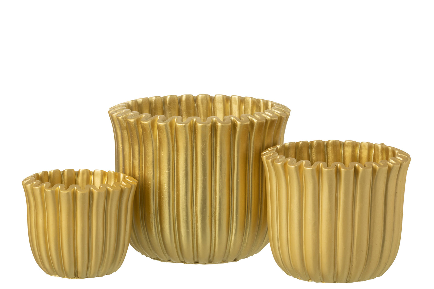 Flowerpot Ribbed Cement Gold Colored Large