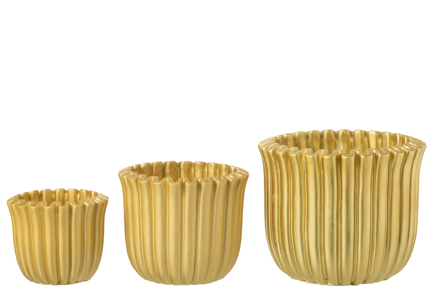 Flowerpot Ribbed Cement Gold Colored Large
