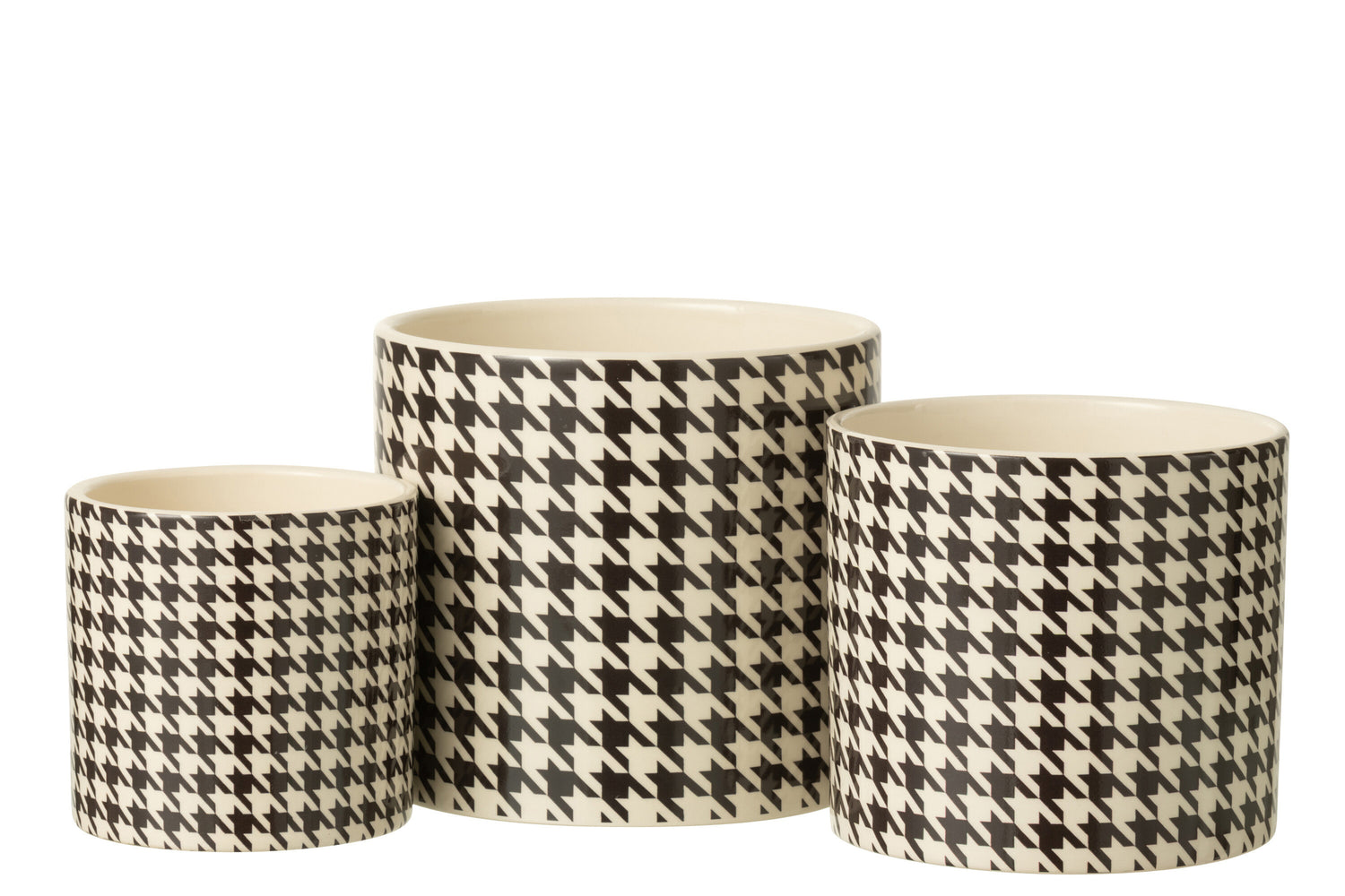Flowerpot Round Pied-De-Poule Margo Ceramic White/Black Large
