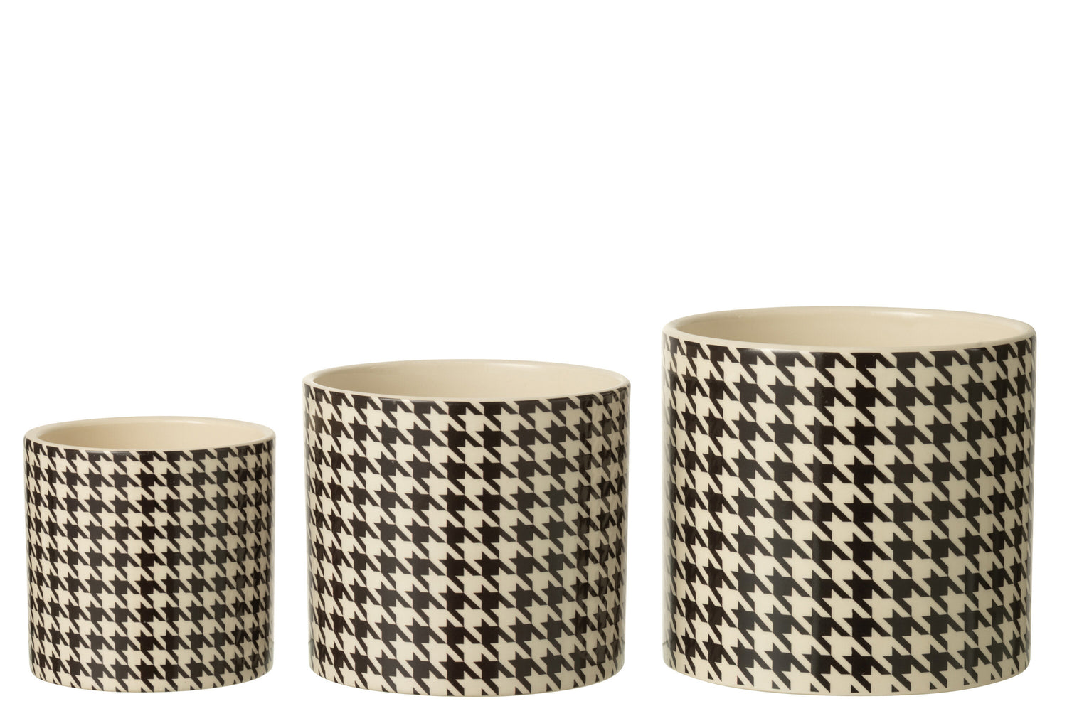 Flowerpot Round Pied-De-Poule Margo Ceramic White/Black Large