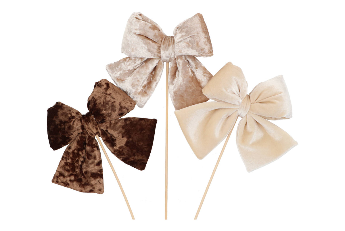 Fluwelen kerststrik bruin 30 cm