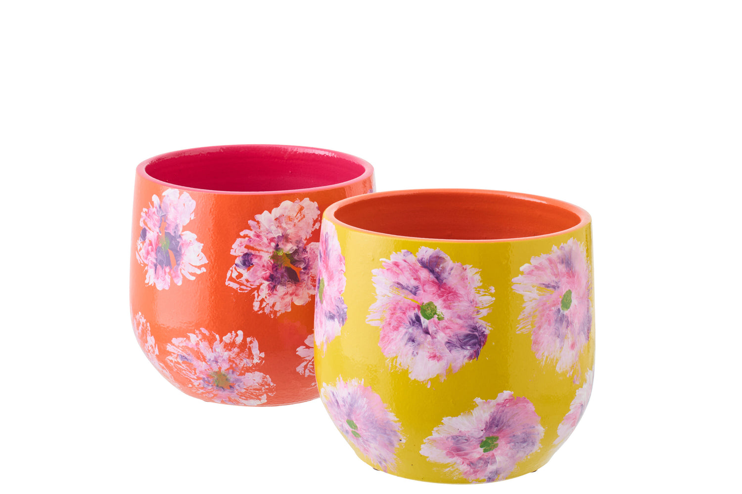 Flowerpot Ceramic Yellow/Orange Medium Assortment Of 2