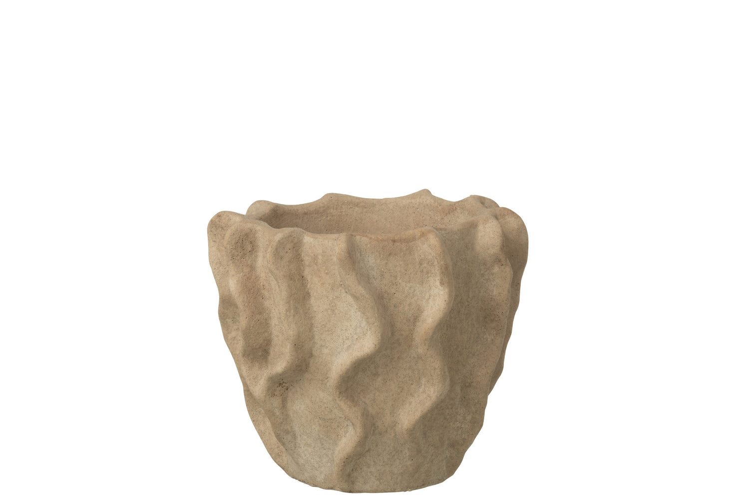 Flowerpot Round Waves Cement Beige Medium