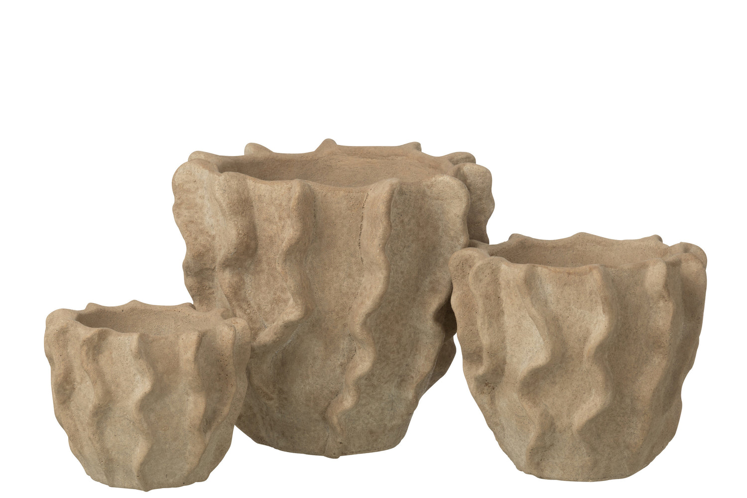 Flowerpot Round Waves Cement Beige Large