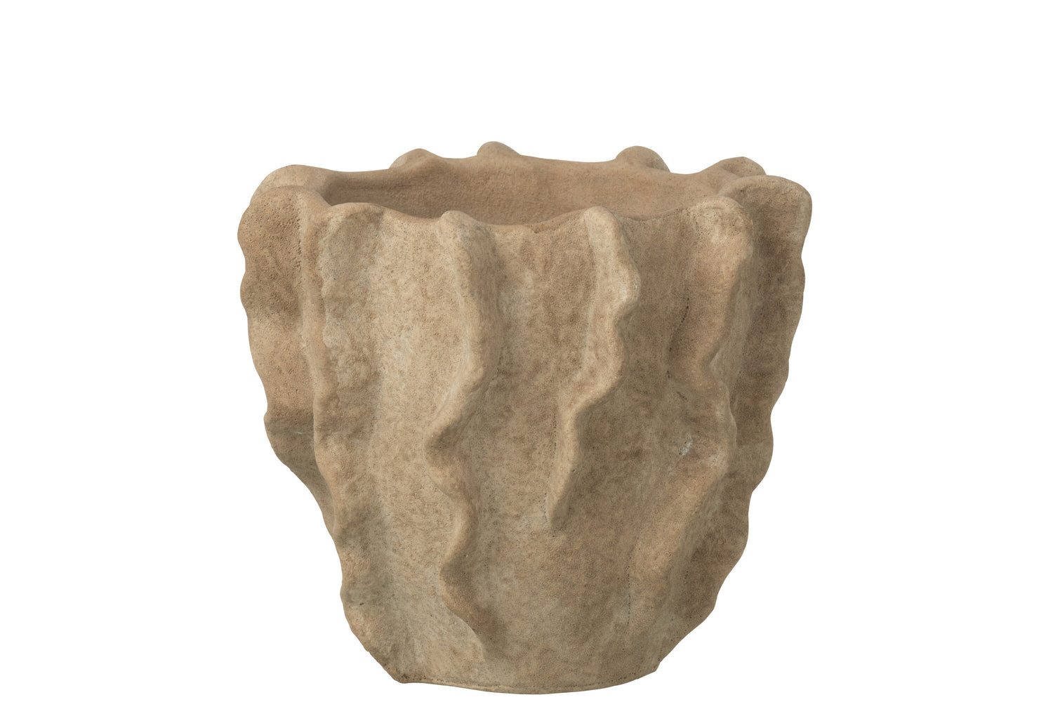 Flowerpot Round Waves Cement Beige Large