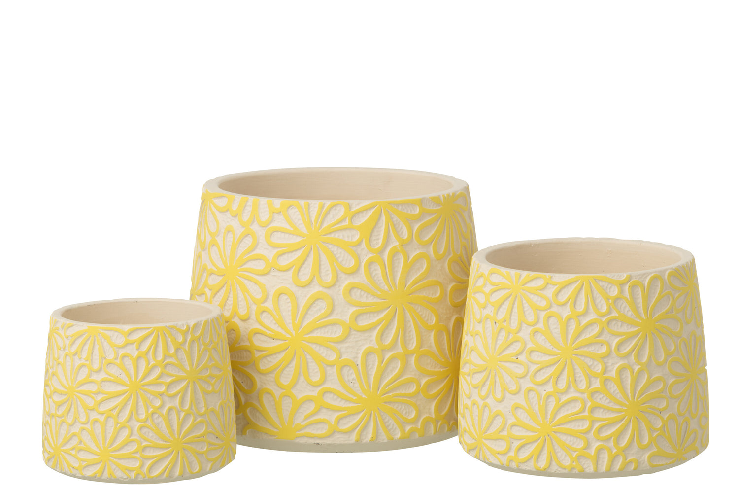 Flowerpot Round Flowers Cement Yellow Large