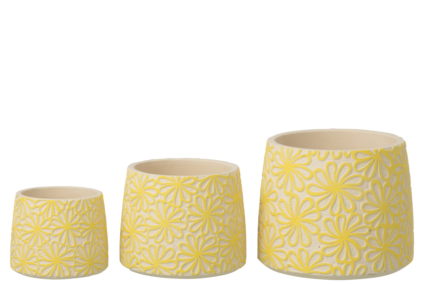 Flowerpot Round Flowers Cement Yellow Large