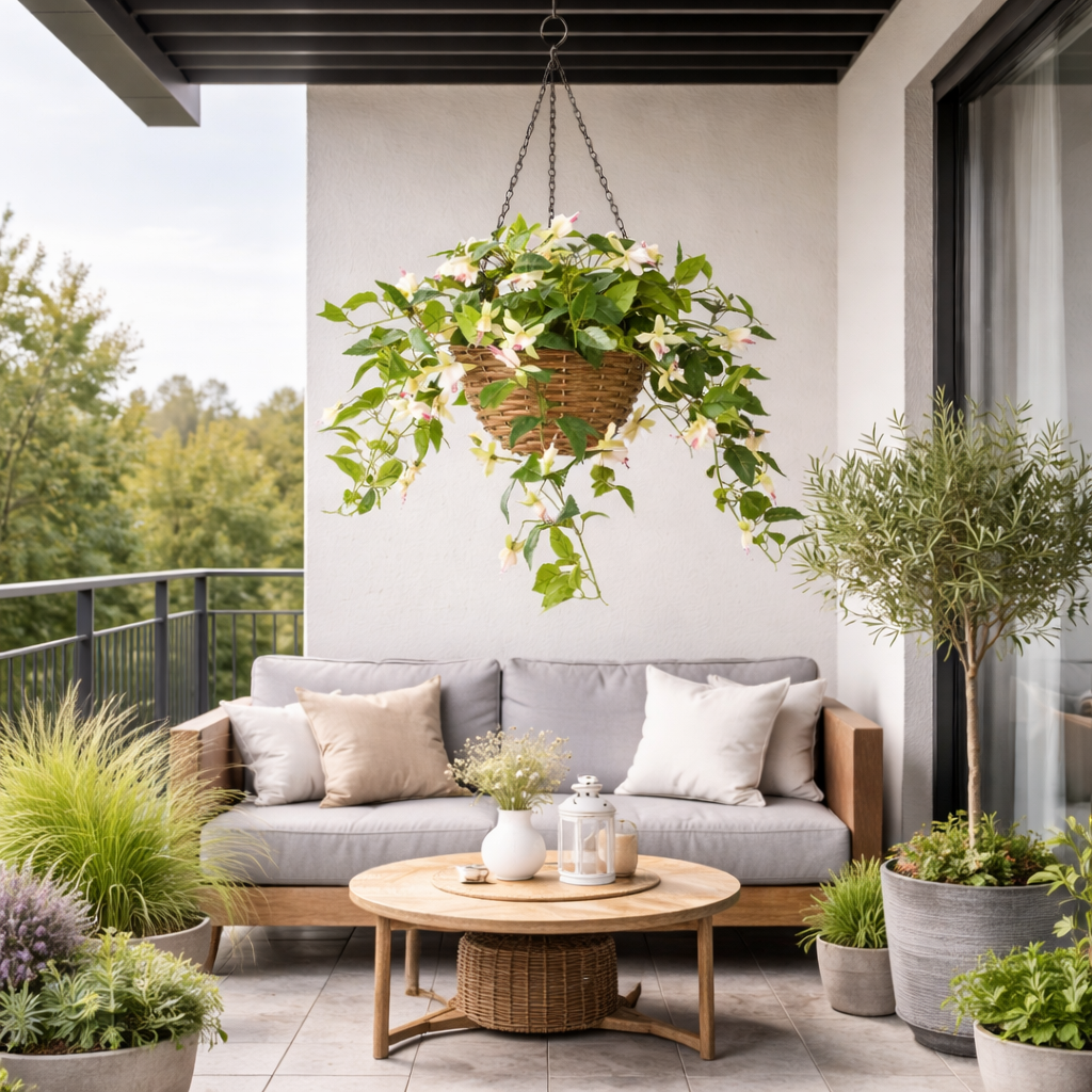 Fuchsia zijden hangplant crème/roze 70cm