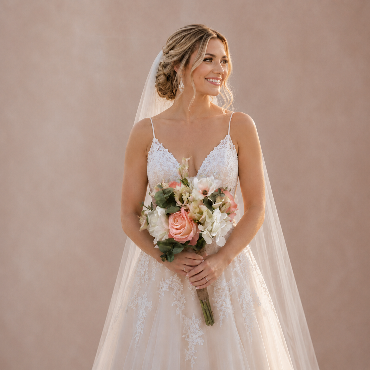 💍 Blush Elegance -  bruidsboeket van kunstbloemen
