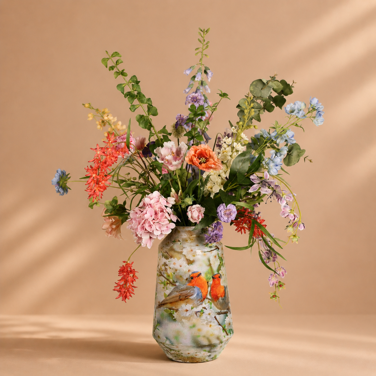 Zijden Boeket - Luxueus Pastel incl vogelvaas