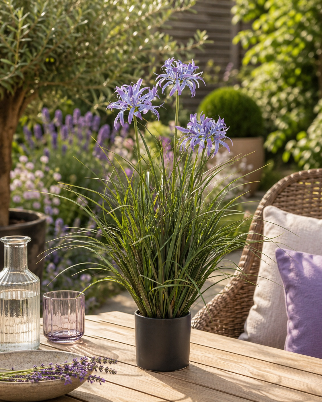 Agapanthus zijden buitenplant paars in pot 70cm