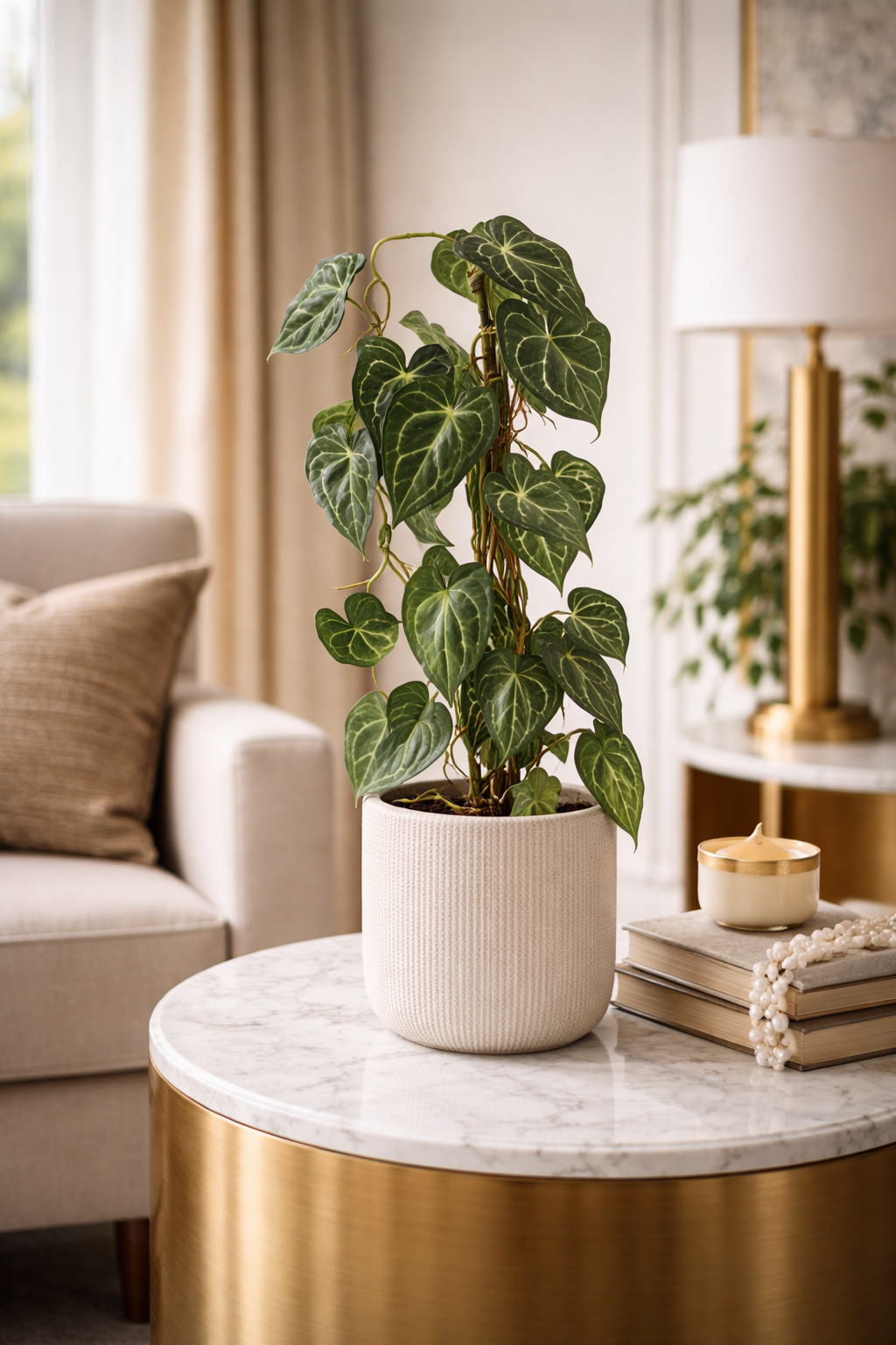 Anthurium Alba zijden plant in pot – 64 cm