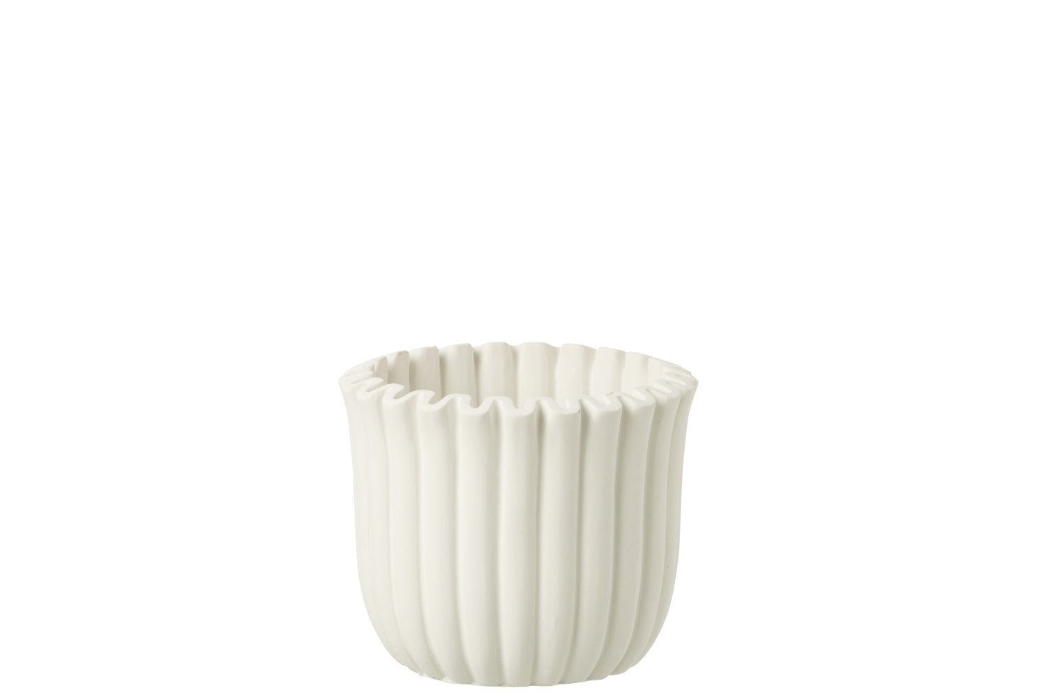 Flowerpot Ribbed Cement White Medium