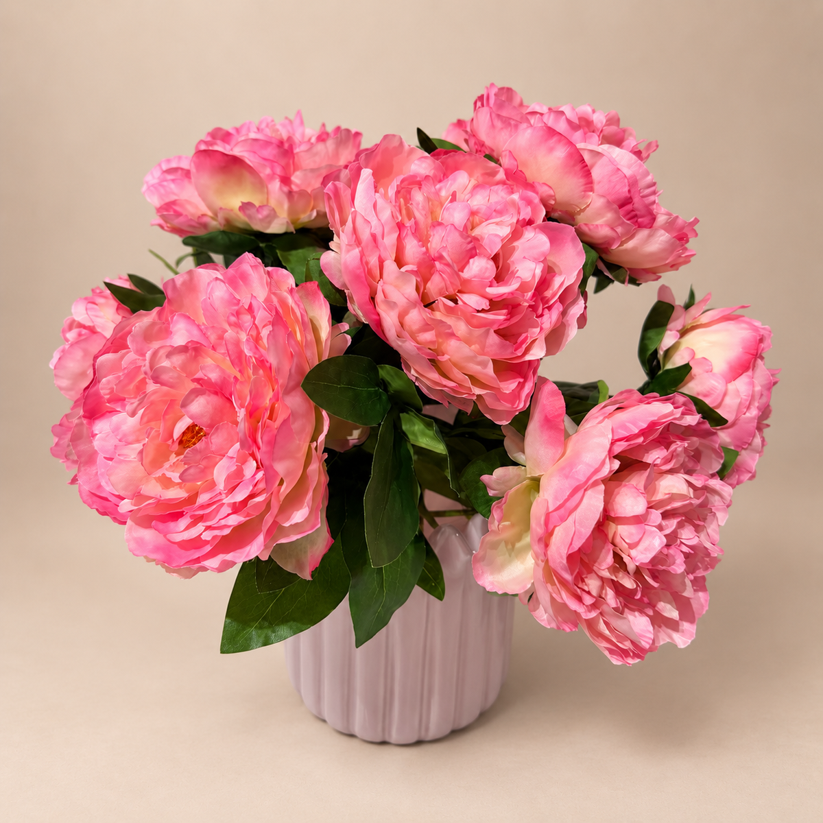Zijden pioenrozen met roze vaas – 30 cm