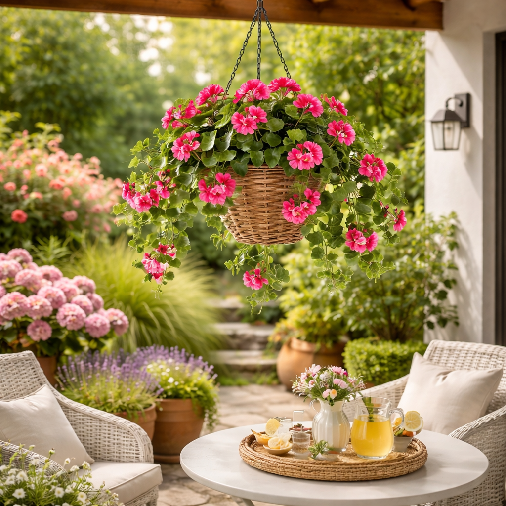 Geranium zijden hangplant fuchsia 70cm