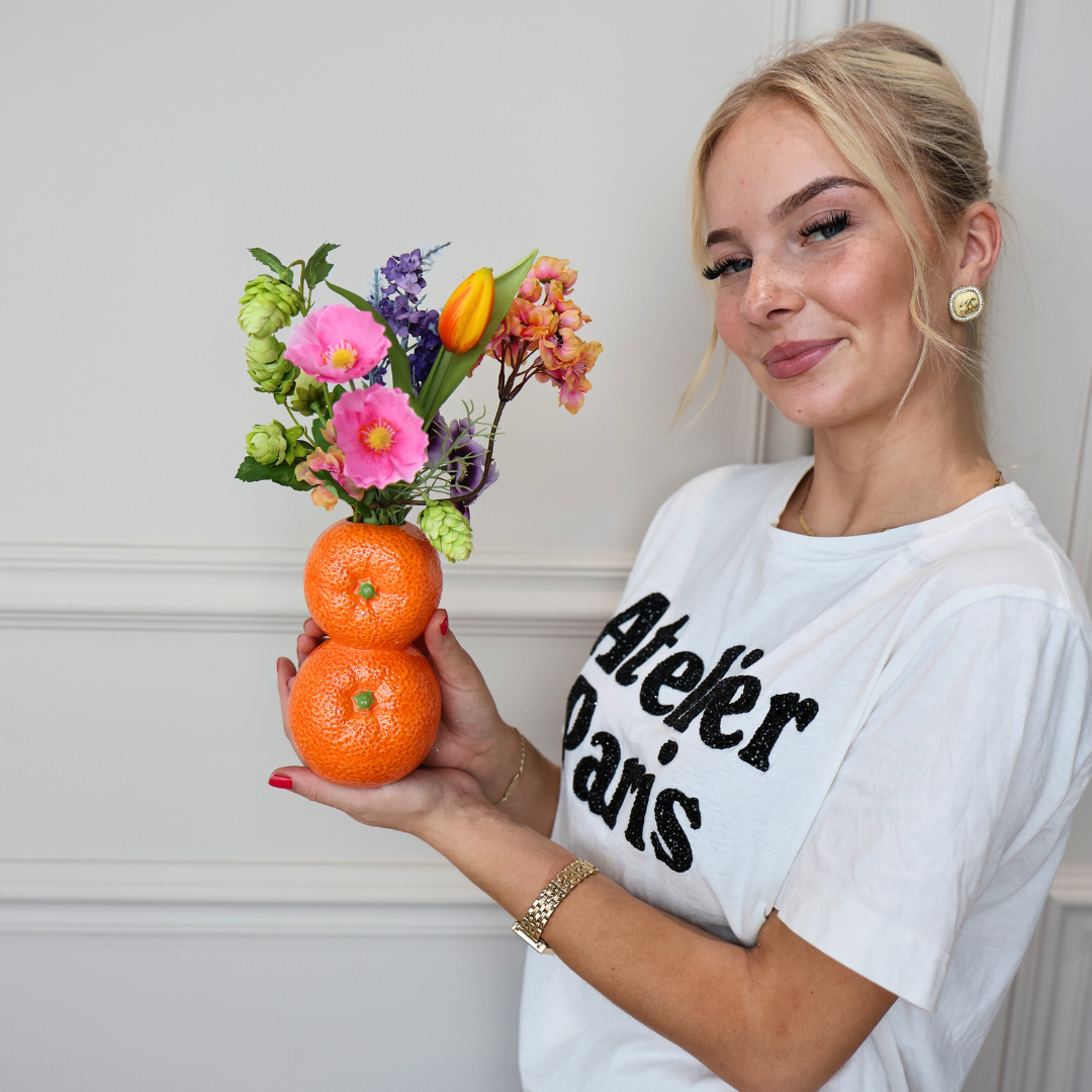 Milou zijdenboeket Fruitmix - inclusief vaas