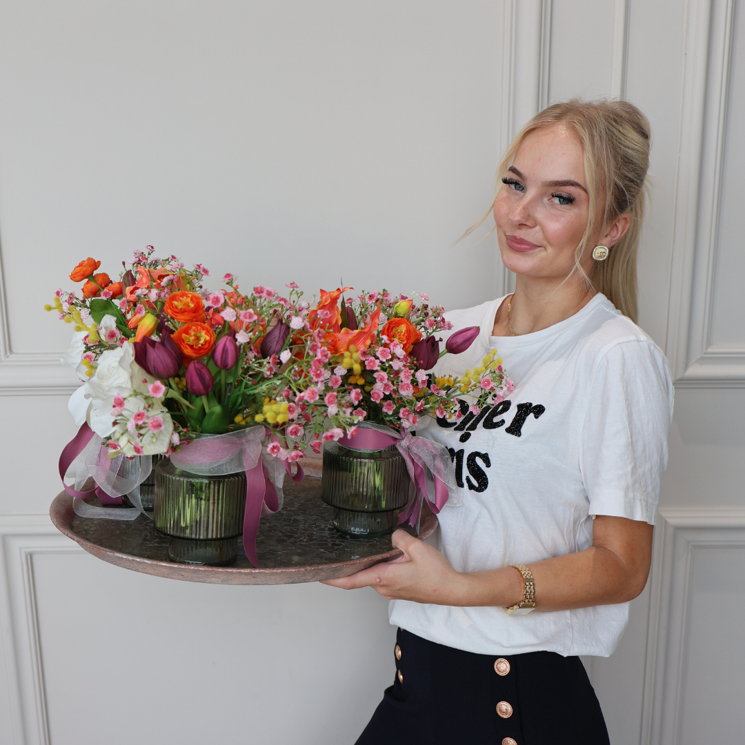 Milou zijdenboeket tulpen feest - inclusief vaas