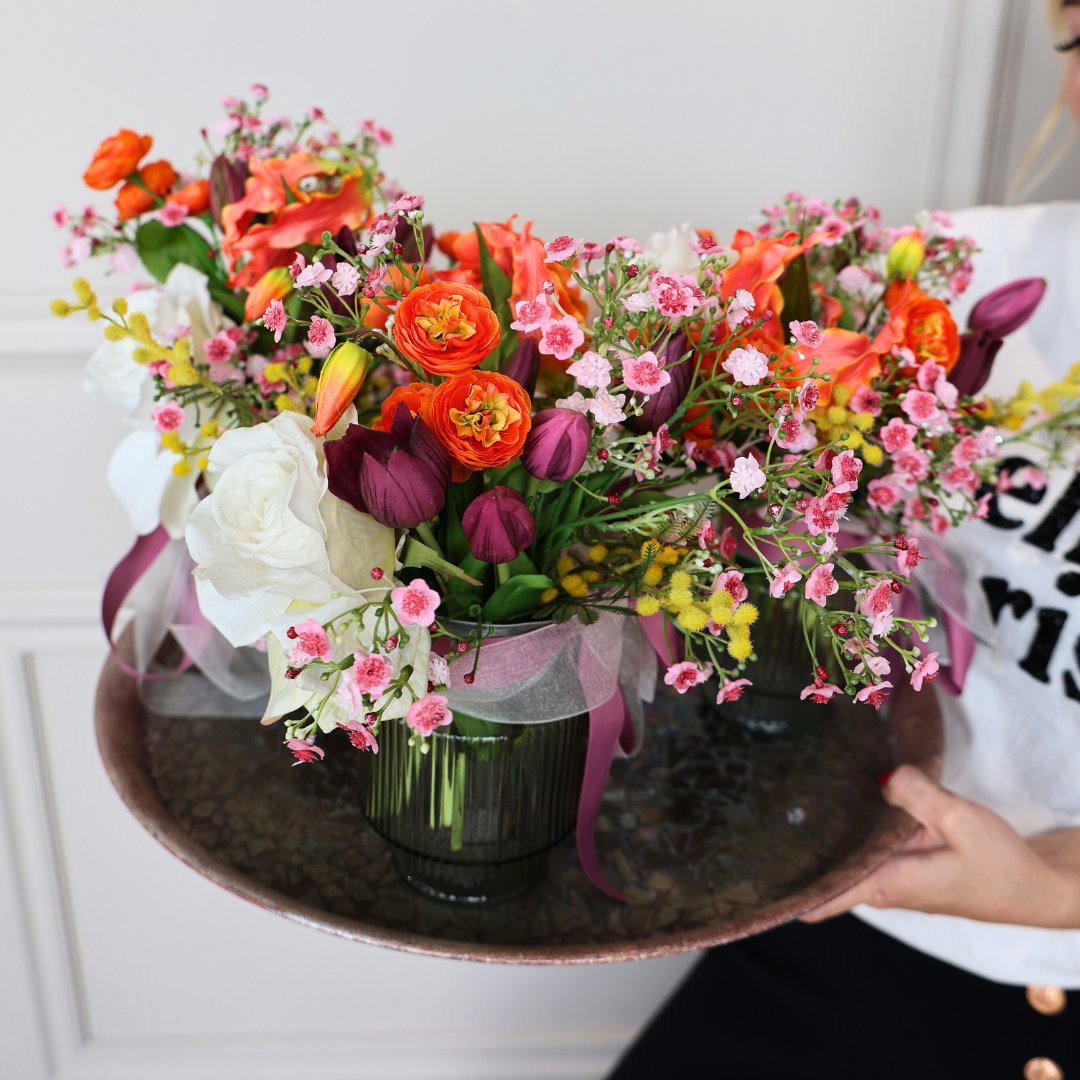 Milou zijdenboeket tulpen feest - inclusief vaas