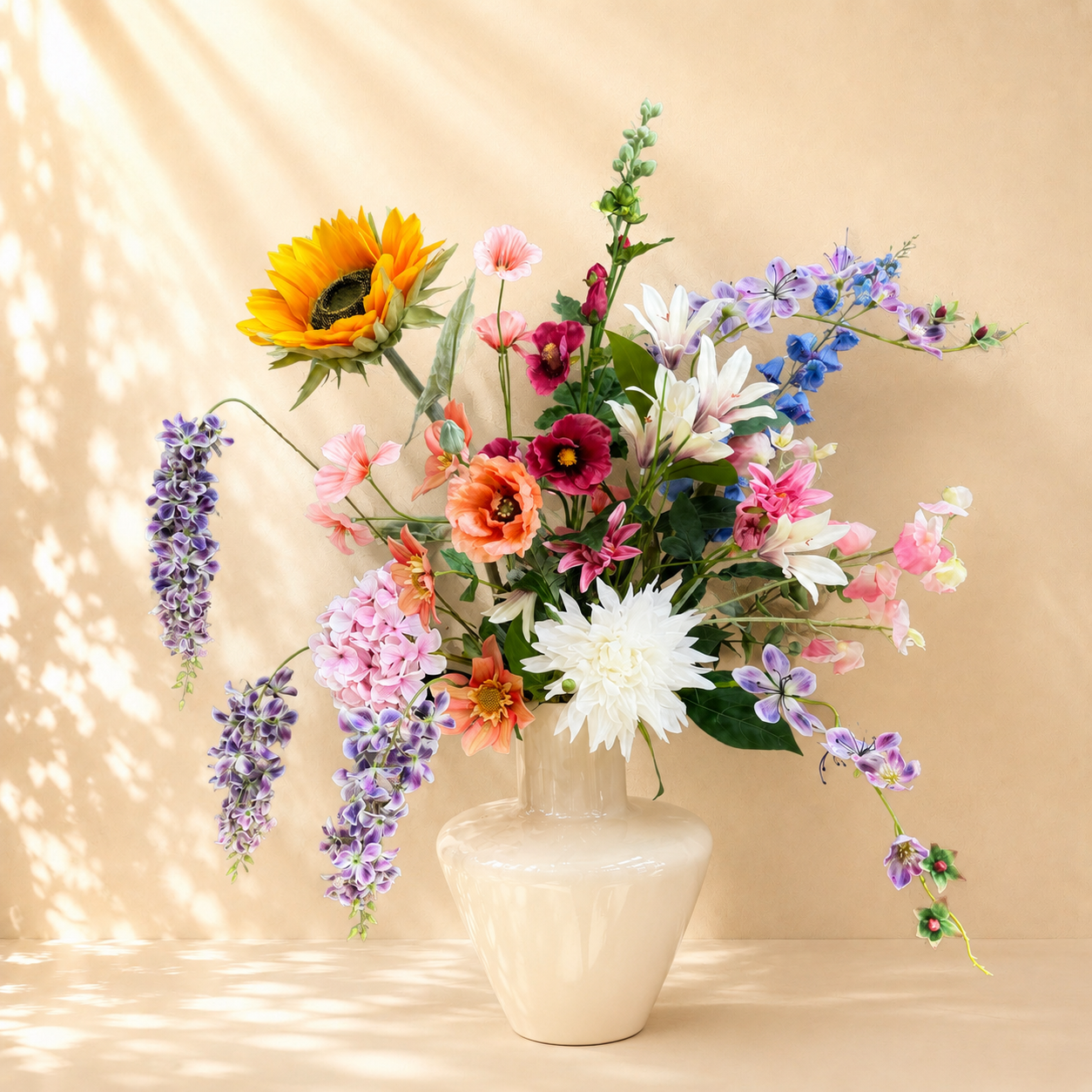 Modern kunstbloemen boeket voor een stijlvol en onderhoudsvrij interieur.