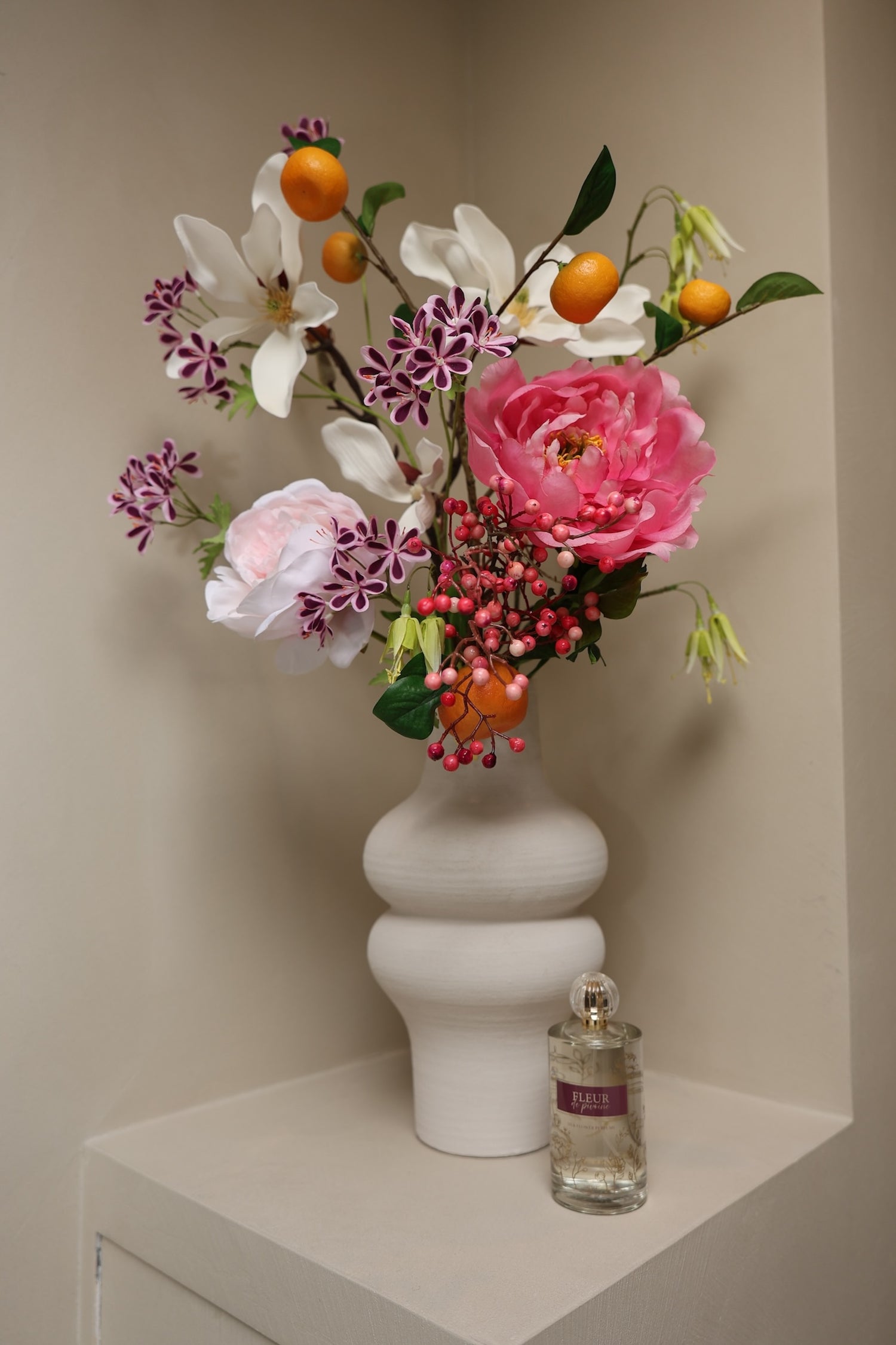 Zijdenboeket - Fleur de pivoine - incl. vaas