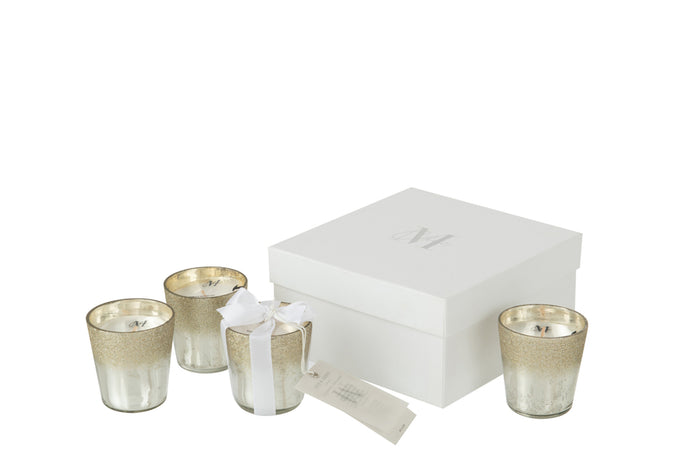 Box 4 Scented Candle Deluxe Glass Silver