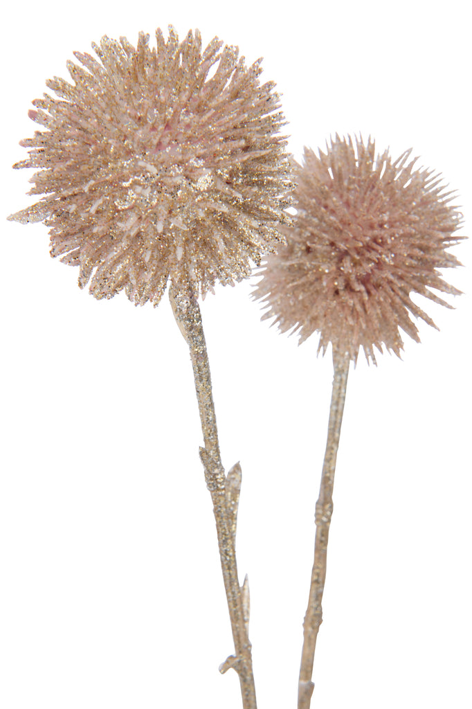 Branch Echinops 5 Flowers+ Glitters Plastic Light Pink