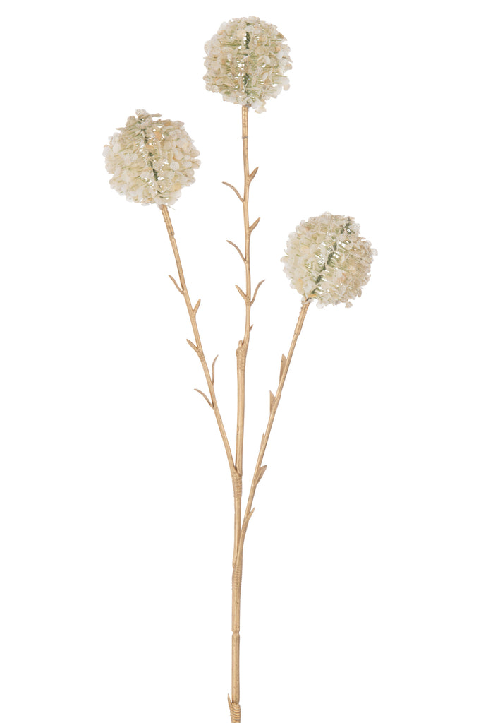 Branch 3 Flowers Pompoms Plastic Cream/Gold Large