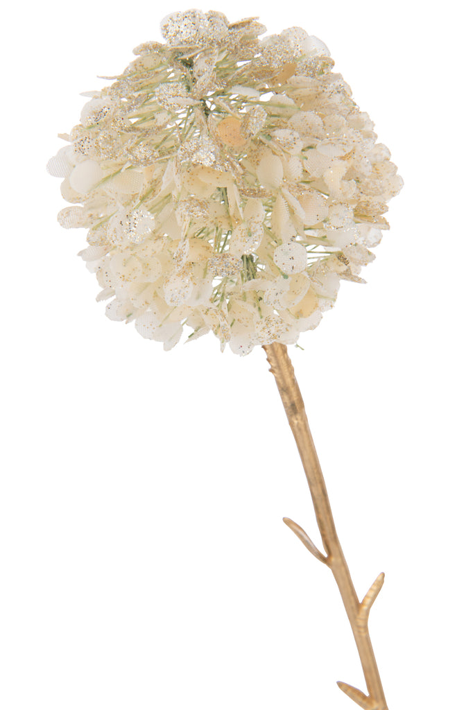 Branch 3 Flowers Pompoms Plastic Cream/Gold Large