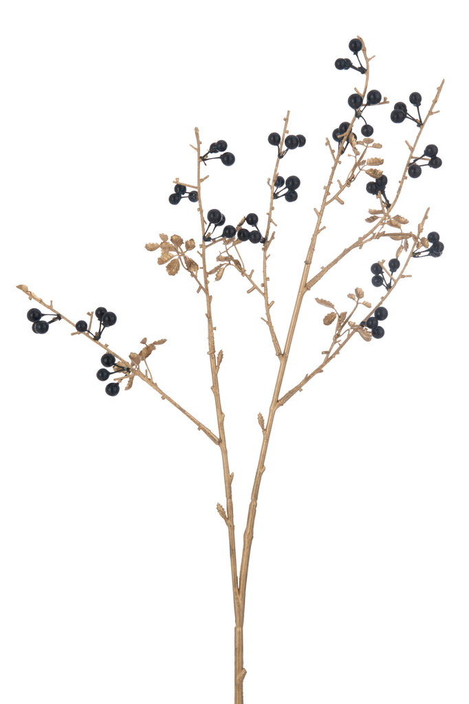 Branch Berries+Leaves Plastic Dark Blue/Gold