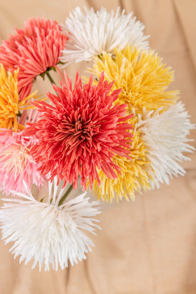 Chrysanthemum Plastic White Yellow Orange Assortment Of 3