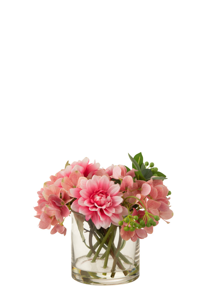 Dahlia Hydrangea In Vase Plastic/Glass Pink